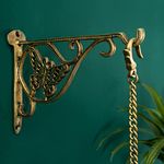DecorTwist Brass Wall Hook (6 Inch Height, 410 Grams) Plant Hanger Wall Brackets for Planters, Bird Feeders, Wind Chimes, Lanterns, Pots, Ornaments Lights Indoor and Outdoor Balcony Gold Pack of 1