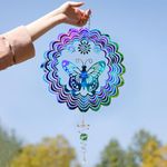 Butterfly Wind Spinner with Tail Spinner- 3D Gradient Color Garden Spinner with Ball Spiral Tail, Kinetic Hanging Wind Catcher Sculptures for Women Gift Indoor Outdoor Window Decor