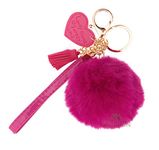 DORRON iAccessories Pompom Tassel Heart Fluffy Faux Fur Keychain for Girls Ladies Bags Keys (Hot Pink)