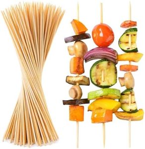Prestee 100 Pack Bamboo Skewers for Grilling, BBQ, Kabobs, Crafts & Outdoor Parties 10-inch Brown Wooden Skewers for Crafts, Bamboo Sticks, Skewer Sticks Variety Size, Shish Kebobs & Fruit Crafting