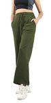 Imperative Women High Waist Regular Fit Cotton Flared Trackpant Olive Green, Small