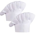 KBNIAN 2Pcs Chef Hat Adjustable Elastic Kitchen Chef Cap with Breathable Cotton Uniforms Baker Cooking Hat for Adults House Hotel Restaurant Use (White)