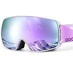 Odoland OTG Ski Goggles for Kid, UV Protection and Anti-Fog Len for Children and Youths, Double Grey Spherical Lens Snowboard Goggles Perfect for Skating Skiing Snowboard for 4-16 Boys and Girls WA