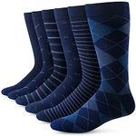 Yousu Mens Dress Socks Business Casual Solid Pattern Cotton Crew Sock 6 Pairs, Pattern Blue, 11