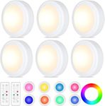 WUYOR Wireless Under Cabinet Lights with Remote 6 Pack – 16 LED Colour Changing Under Cabinet Touch Control, Battery Operated, Kitchen Lights with Adjustable Brightness, Under Counter Push Lights