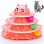 Vealind Pet Interactive Fun Roller Exerciser 3 Level Cat Teaser Ball Toy with 3 Colorful Balls(Pink)