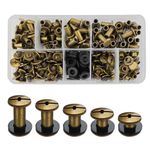 SHSMPXOY 100 Sets Chicago Screws Posts,M5*4/6/8/10/12mm Screws Rivets for Leather,Chicago Binding Screws,Metal Rivet Replacement Repair for Bags,Book,Collars,Backpacks,Dog Leashes,Leashes(Bronze)