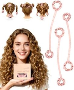 BONNET QUEEN 3 Pack Small Satin Heatless Hair Curler for Medium to Long Thick Hair, Heatless Curls Overnight, Hair Curlers to Sleep In, Damage-Free Small Curls with Built-in Scrunchie, Cream Pink