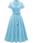 Wedtrend Blue 50s Prom Dress Women's Tea Party Dress Lady 50's Style Casual Dresses A-line Short Sleeve 50s Inspired Retro Themed Party Dress Modest Audrey Hepburn Style DressCWTP30001BlueXL