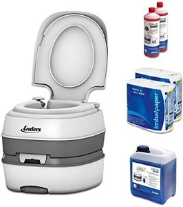 Enders Set WC Chimico Portatile per Campeggio - Deluxe Starter Set Blue 5l con Liquido Sanitario & Carta Igienica - Bagno Chimico - WC Portatile - Accessori per Camper - Gabinetto Bagno WC