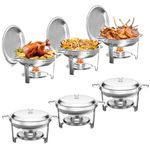 WARMOUNTS Chafing Dishes for Buffet 5QT 6Pack, [95% Pre-Assembled] Round Chafing Dish Buffet Set w/Lid Holder, Stainless Steel Chafers and Buffet Warmers Sets for Parties, Wedding, Camping, Dinner