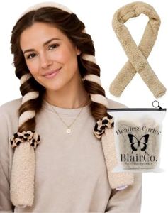 BlairCo. Beige Heatless Styling Hair Curler: No Heat Curling Rod Headband for Overnight Curls. Soft Hair Curlers to Sleep in for Medium to Long Hair