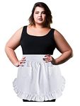 CBTRFASHION Plus Size Cotton Vintage Kitchen Waist Apron Two Pockets Great Gift for Womens Ladies with Extra Long Ties, White, Extra Large