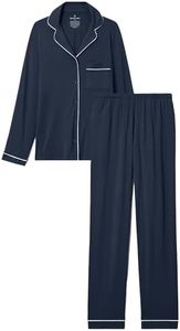 Tommy John Women's Downtime Long Sleeve Sleep Top and Pant Pajama Set, Dress Blues, Medium