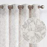 Vangao Floral Linen Curtains for Living Room 84 Inches Long Purple Grey Farmhouse Curtains for Bedroom Vintage Print on Beige Light Filtering Window Drapes Grommet Top 2 Panels