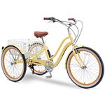 sixthreezero EVRYjourney 26 Inch 7-Speed Hybrid Adult Tricycle with Rear Basket, Cream, One Size (630334)