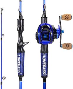 One Bass Fishing Rod and Reel Combo, IM7 Graphite 2 Pc Blank Baitcasting Combo, Spinning Rod with SuperPolymer Handle- 6'6" Casting Combo with Right Handed Reel- Blue