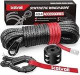 Kolvoii Synthetic Winch Rope Kit, 1/4" x 50ft 9,650lbs Winch Cable with Steel Hook, Protective Sleeve and Winch Cable Stopper for ATV UTV Off-Road Vehicle etc(Grey Rope, Black Hook)