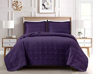 Chezmoi Collection Kingston 3-Piece Dark Purple King Size Quilt Set - Lightweight All Season Bed Coverlet Oversized King Bedspread 118" x 106"