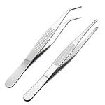 Uni-Fine 2Pcs Stainless Steel Tweezers 25cm Long Tweezers Non-Slip Straight Tweezers and Angled Tweezers Professional Tweezers Set for Aquatic Pets or Corals Crafting Cooking Repairing