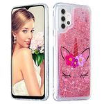 COTDINFOR Compatible with Samsung Galaxy A32 5G Case Glitter Liquid for Women Girls Bling Cute Case Shiny Flowing Quicksand Clear Pink Shockproof Case for Samsung Galaxy A32 5G Wink XY