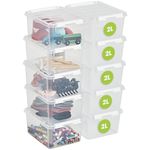 SmartStore 2L Small Plastic Storage Boxes with Lids - Set of 10 - Transparent - Stackable and Nestable - 10 Year Guarantee- Food Safe and BPA Free -White Clip Locked - L21 x W17 x H11 cm