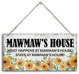 Vintage Mawmaw's House What Happens at Mawmaw's House, Stays at Mawmaw's House Wood Decor Sign, Hanging Printed Wooden Plaque Decor, Rustic Home Decor Sign, Mawmaw Decor, Gift for Grandma 12x6