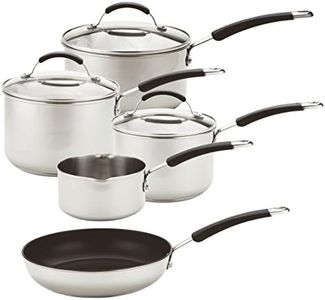 Meyer Stainless Steel Induction Hob Pan Set with Non Stick Frying Pan - 5 Piece Stainless Steel Pan Set, Oven & Dishwasher Safe, Silver