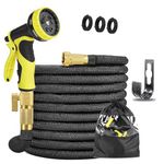 Water Hose 50ft, Expandable Garden Hose with 10 Function Nozzle,Triple Core Latex and 3/4" Solid Brass Fittings, Flexible Outdoor Yard Leak-Proof Water Pipe,Convenient Storage Kink Free,Black