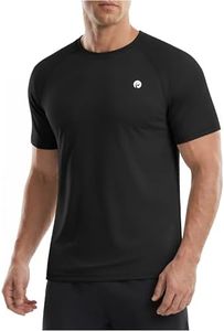 PINSPARK Men's Rash Guard SPF UPF 50+ Short Sleeve UV Protection Shirts Quick Dry Lightweight Swim Fishing Hiking Running Shirt Medium Black