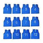 SAS SPORTS Football Bibs | 1-12 Numbered Scrimmage Vests | Soccer Football Training Bibs | Soccer Pennies | Team Training Equipment for Football (Blue Large)