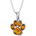 Peora Genuine Baltic Amber Animal Paw Print Charm Pendant Necklace for Women 925 Sterling Silver, Rich Cognac Color, with 18 inch Chain