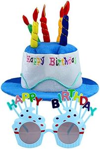 GLAITC Chapeau-gâteau Happy Birthday Chapeau de Joyeux Anniversaire Peluche Joyeux Anniversaire gâteau Chapeau pour Lunettes de Fête d'anniversaire pour Filles Adultes Décoration de Fête Blue