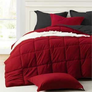 Homelike Moment King Size Comforter Set Red Black, Comforter King Size Bed Set Lightweight Reversible Down Alternative Bed Comforters Soft All Season 3 Piece Sets with 2 Sham Black/Red