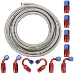 Novelbee 20FT 6AN Fuel Line Kit 3/8'' Oil Fuel line Hose Fitting Kit Braided Nylon Stainless Steel Fuel line with 10pcs Swivel Hose End Adapter Kit