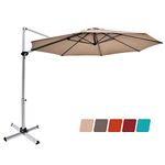 DORTALA 11 Ft Patio Offset Cantilever Umbrella w/ Cross Base, Outdoor Round Hanging Market Umbrella, Outdoor Umbrella with Crank Lift and Step Pedal, 360 Degree Rotation, Polyester Canopy Garden Umbrella with Aluminum Pole for Garden, Backyard, Tan