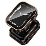 GEITOO Compatible for Apple Watch Waterproof Case Series 6/5/4/SE 44mm with Tempered Glass Screen Protector,Straight Edge PC Full Protective Cover for iWatch Accessories,44mm Black Gold