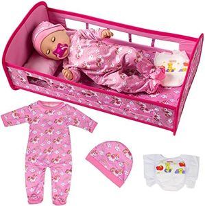 Ecore Fun Baby Doll Crib Furniture Baby Doll Bed and Accessories Play Set Included Romper Suit,Baby Doll Crib,Diaper Fit for 15'' -18" Baby Dolls Reborn