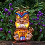 Yiosax Outdoor Tiki Statue Decoration-Solar Power Light Tiki Garden Statues-Tiki Bar Decor Totem Pole Waterproof Figurines for Garden,Patio,Balcony,Yard,Lawn Ornament,10.43 Inch Tall