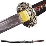 IUWEN High Carbon Steel 1095 Carbon Steel, Japanese Fully Tang Handforged Ninja Samurai Katana，Sunflower Shaped Sword Tan