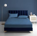 RUN HELIX Double Fitted Sheet - Deep Pocket 16 inch (40cm) Soft Microfibre Fabric Deep Fitted sheets double bed Elasticated double bed sheet Anti-Fade and Anti-Shrinkage (Indigo blue)