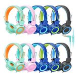 CN-Outlet 10 Pack Classroom Headphones Bulk for K-12 School Kids, Class Set Headphones for Students Teens Library Computer Testing Centers (Mixed Color with Microphone)