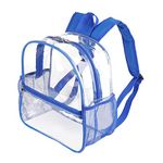 Fomaris Mini Clear Backpack 12x12x6 Stadium Approved Plastic Backpack, Blue, Blue, Clear