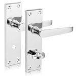 XFORT® Flat Bathroom Polished Chrome Door Handles, Elegant Door Handle Set for Wooden Doors, Classic Victorian Straight Design, Ideal for Internal Bathroom, Restroom and Toilet Doors [1 Pair]