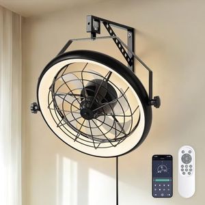 23" Wall Mount Fan with Remote App Control, Quiet 6 Speed Wall Mounted Fan with Light and Timer, 3 Color Dimmable, 360° Adjustable Tilt Plug in Ceiling Fan for Garage, Home, Greenhouse, Patio