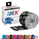 TIGERTAPES - Tiger K Tape Black and White Logo (5cm x 5m) – Kinesiology Tape Uncut Roll Elastic Therapeutic Muscle Support Tape for Exercise, Sports & Injury Recovery - Water Resistant, Hypoallergenic