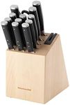 KitchenAid Gourmet Forged Triple Rivet Knife Block Set with Built-in Knife Sharpener, High Carbon Japanese Stainless Steel Kitchen Knives, Sharp Kitchen Knife Set with Block, Birchwood,14-Piece, Black