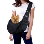 NATUYA Pet Sling Carrier for Puppy Small Dogs and Cats, Hands Free Adjustable Padded Shoulder Strap Soft Puppy Cat Carry Bag Zipper Pocket Safety Belt Pet Papoose Bag for Outdoor Travel (Black, Waterproof Fabric)…