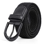 JASGOOD Braided Canvas Stretch Belt Elastic Casual Belt for Men, Women and Junior 1.3 Inches Wide,black-black buckle