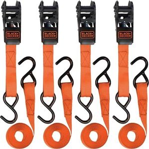 BLACK+DECKER BD1005-1 in. X 10 FT. Light Duty Ratchet TIE-Down Straps, 4 Pack 900 LB. Break Strength